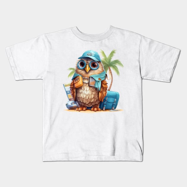 Owl on Vacation #6 Kids T-Shirt by Chromatic Fusion Studio
